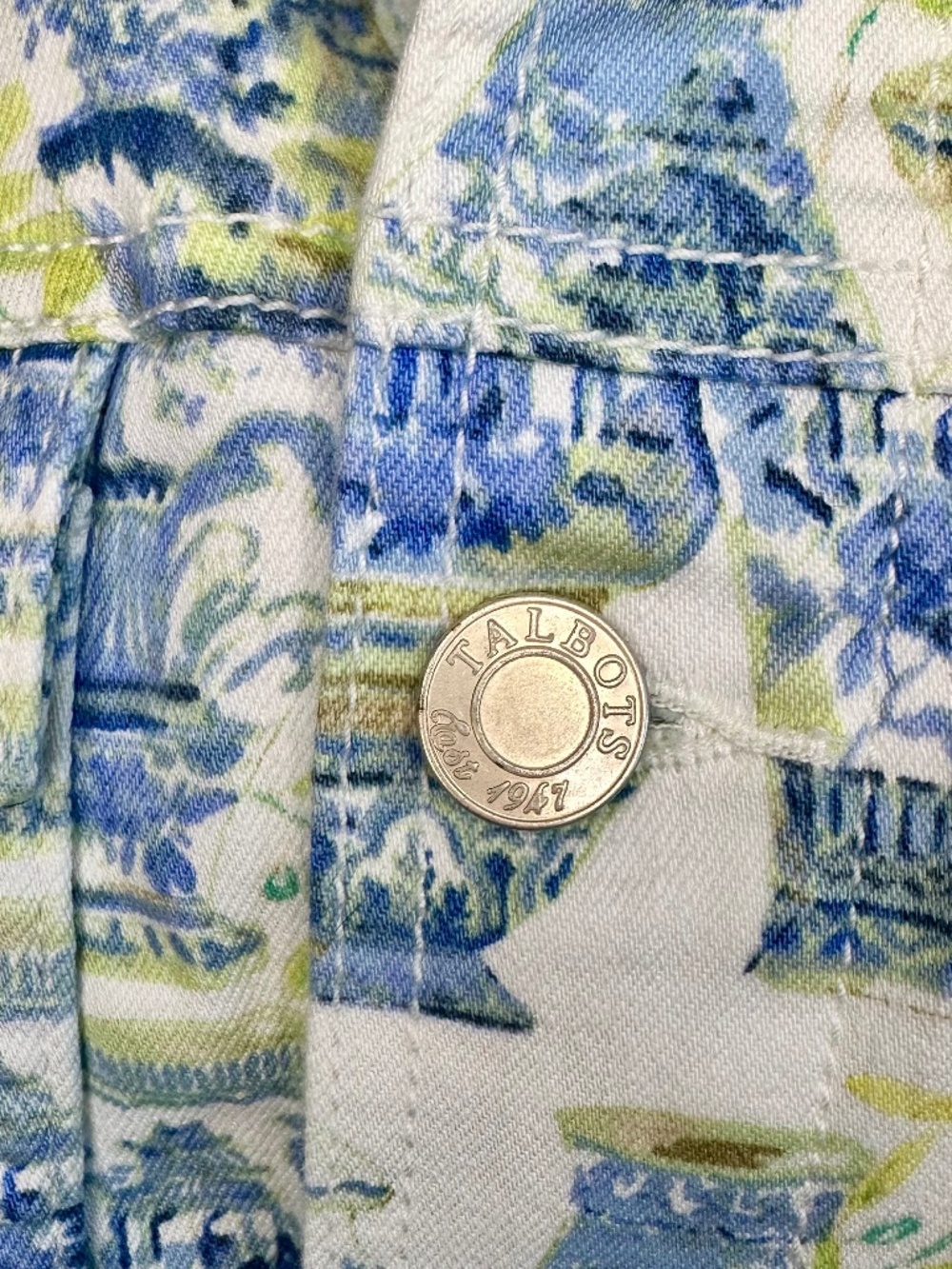 Talbots Floral Watercolor Print Jean Jacket, Size L - Picture 4 of 13